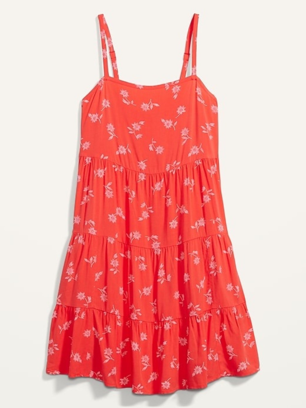 Old Navy Printed Sleeveless Tiered Swing Dress in Coral Floral Print, Size Small